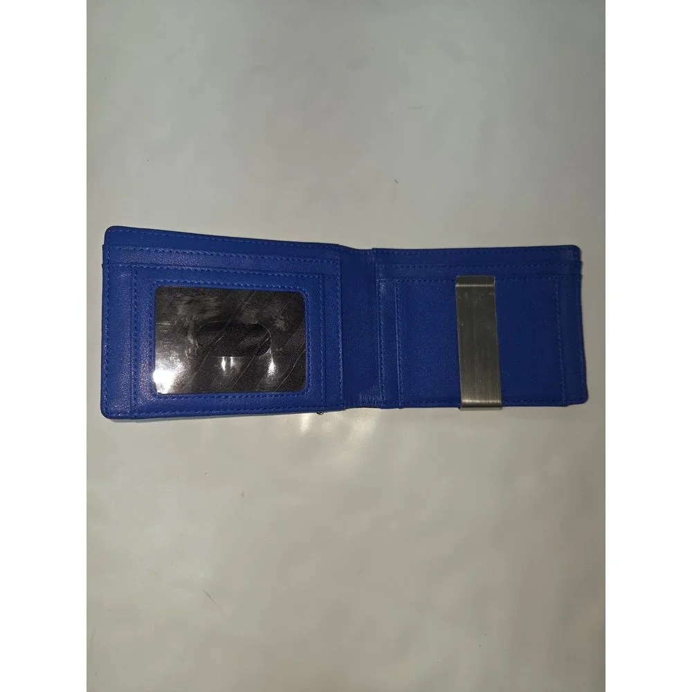 Runbox Mens Carbon Fiber Bifold Wallet Black Blue Money Clip Slim ID Window RFID